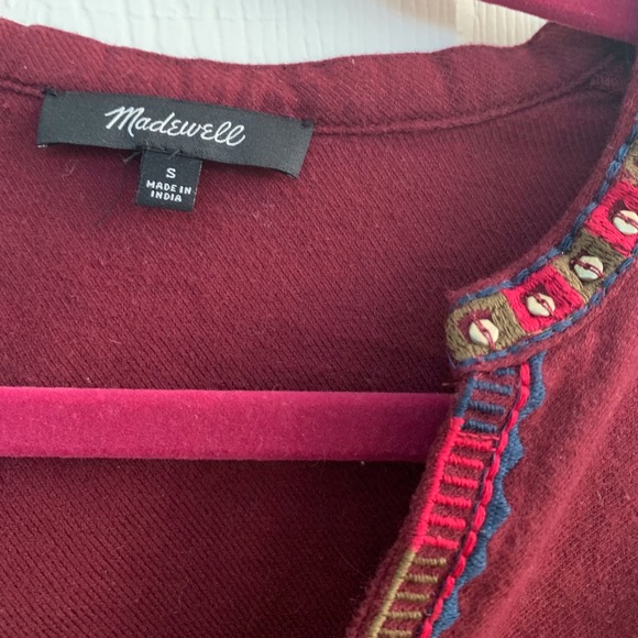 MADEWELL long sleeved burgundy top with embroidery - Picture 3 of 3